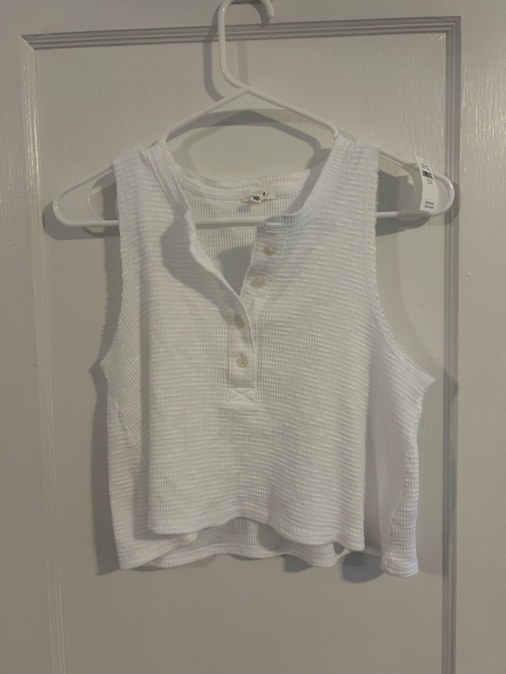 Aerie White Waffle Knit Henley Tank Top XS Casual Basic